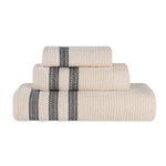 Superior Brea Zero Twist Cotton Ribbed Geometric 3 Piece Towel Set