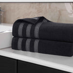 Superior Brea Zero Twist Cotton Ribbed Geometric Bath Sheet Set of 2