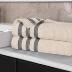 Superior Brea Zero Twist Cotton Ribbed Geometric Bath Sheet Set of 2