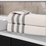 Superior Brea Zero Twist Cotton Ribbed Geometric Bath Sheet Set of 2