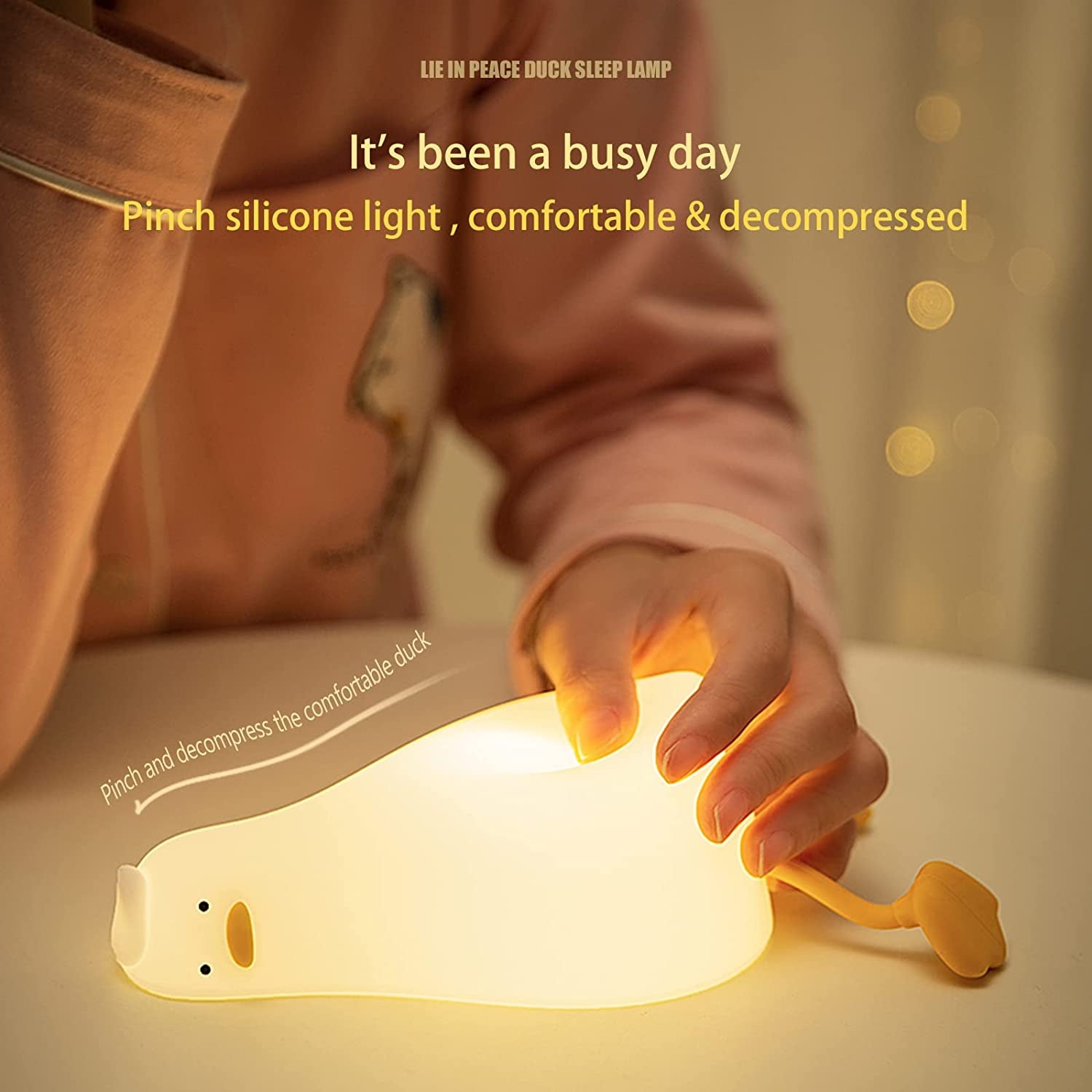 Benson Lying Flat Duck Night Light, LED Squishy Duck Lamp, Cute Light up Duck, Silicone Dimmable Nursery Nightlight, Rechargeable Bedside Touch Lamp for Breastfeeding, Finn the Duck.