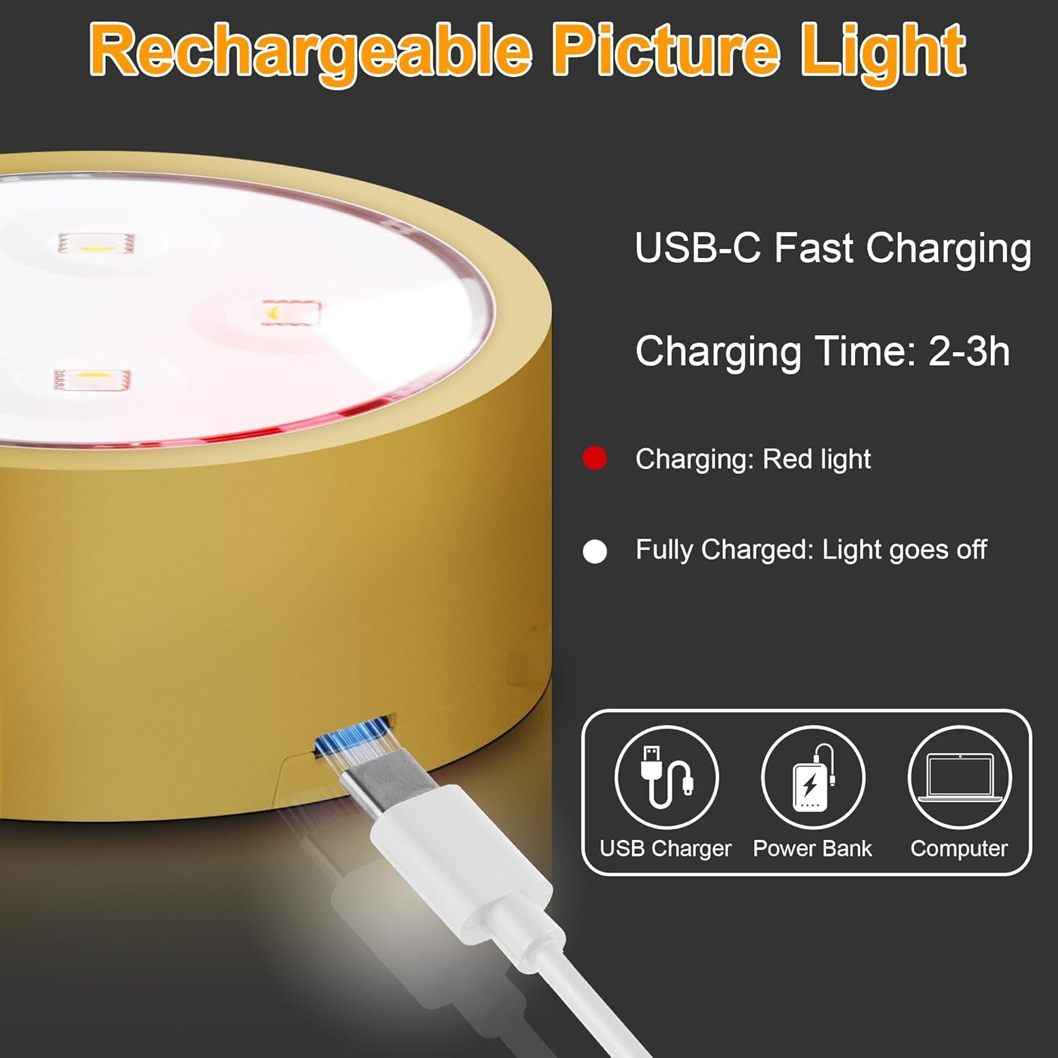 Rechargeable Battery Picture Light, Led Painting Light with Remote Control Dimmable and Timer, 3 Lighting Modes Magnetic Art Display Light for Paintings, Wireless Wall Decor Puck Light, Pack of 2