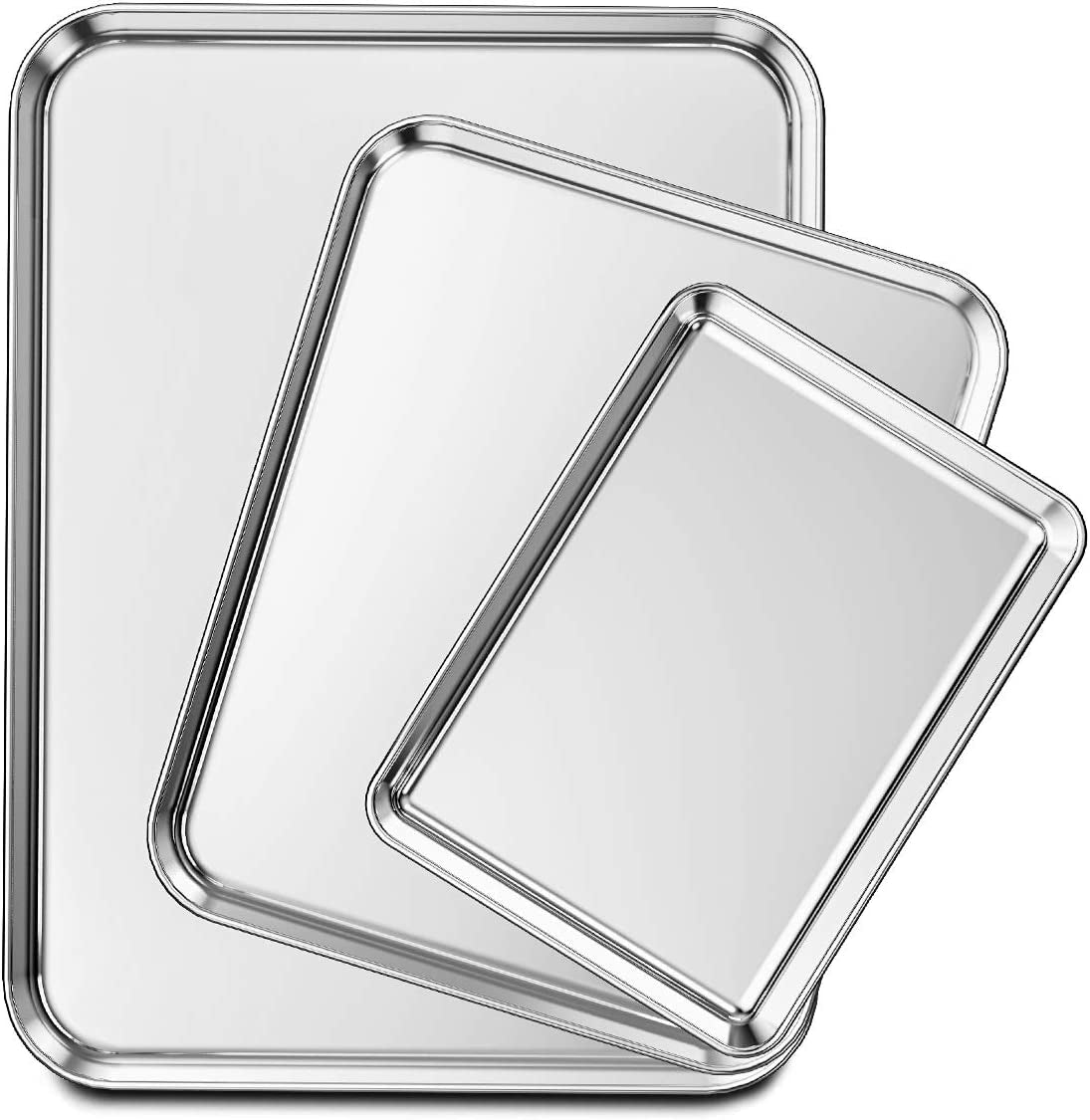 Baking Sheet Set of 3, Stainless Steel Cookie Sheet Baking Sheet Pan, 9/12/16 Inch, Non Toxic & Heavy Duty & Easy Clean