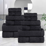 Superior Chevron Zero Twist Solid Jacquard Cotton 12 Piece Towel Set