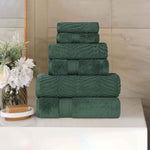 6 Piece Towel Set Zero Twist Cotton Chevron Jacquard Towels