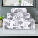 Superior Cotton Modern Geometric Jacquard Plush 3 Piece Towel Set