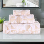 Superior Cotton Modern Geometric Jacquard Plush 3 Piece Towel Set