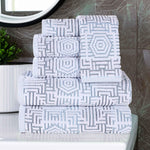 Superior Cotton Modern Geometric Jacquard Plush 6 Piece Towel Set