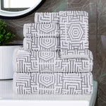 Superior Cotton Modern Geometric Jacquard Plush 6 Piece Towel Set