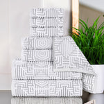Superior Cotton Modern Geometric Jacquard Plush 8 Piece Towel Set