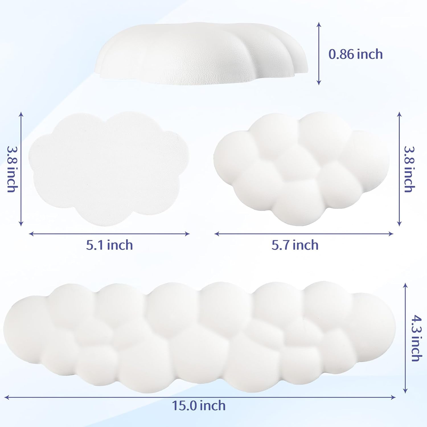 Cloud Wrist Rest Keyboard, Cloud Palm Rest Set with PU Leather Memory Foam, Cute Keyboard Rest for Wrist Support and Arm Rest, Desk Cloud Wrist Pad for Pc/Gaming/Hand Cushion/Computer-White