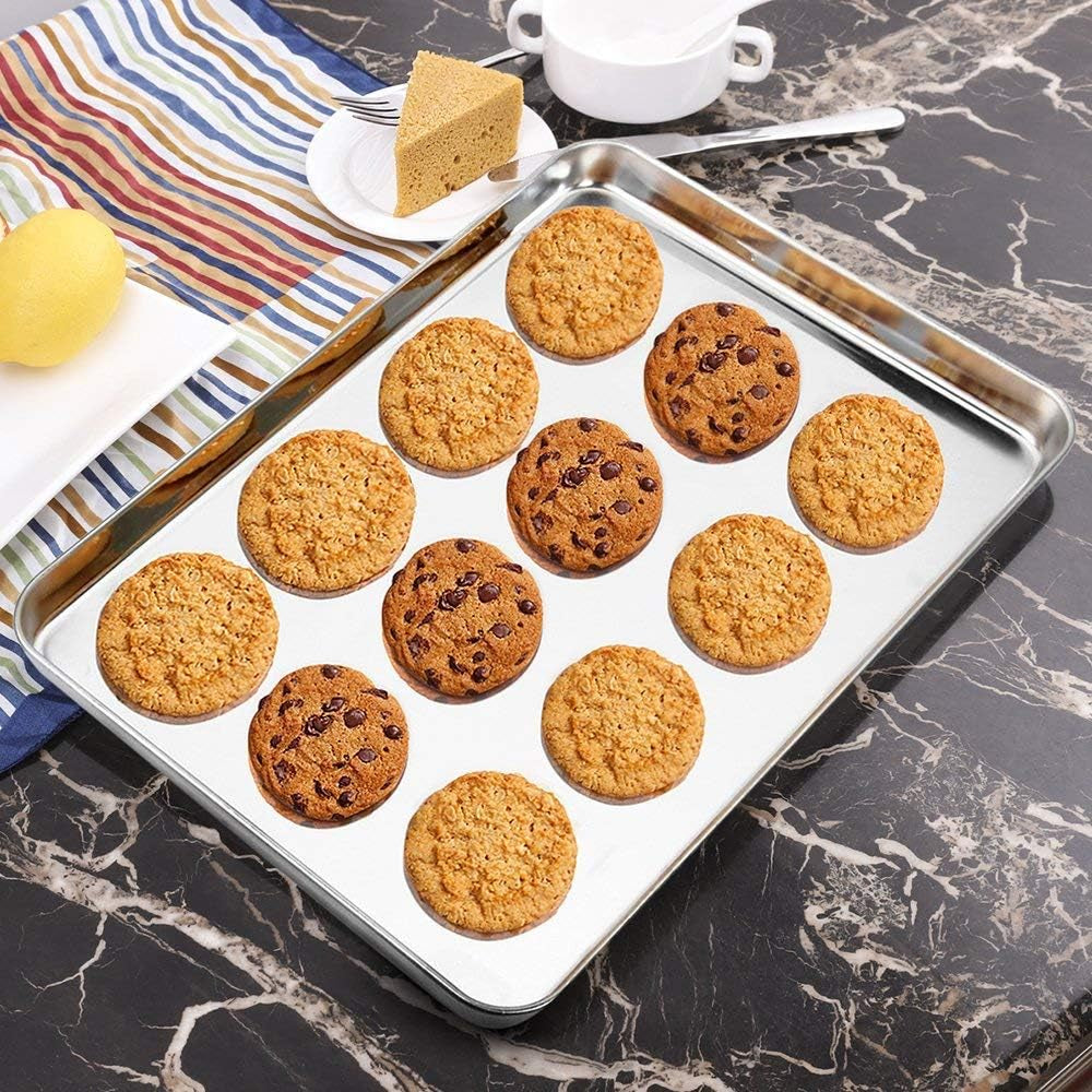 Baking Sheet Set of 3, Stainless Steel Cookie Sheet Baking Sheet Pan, 9/12/16 Inch, Non Toxic & Heavy Duty & Easy Clean