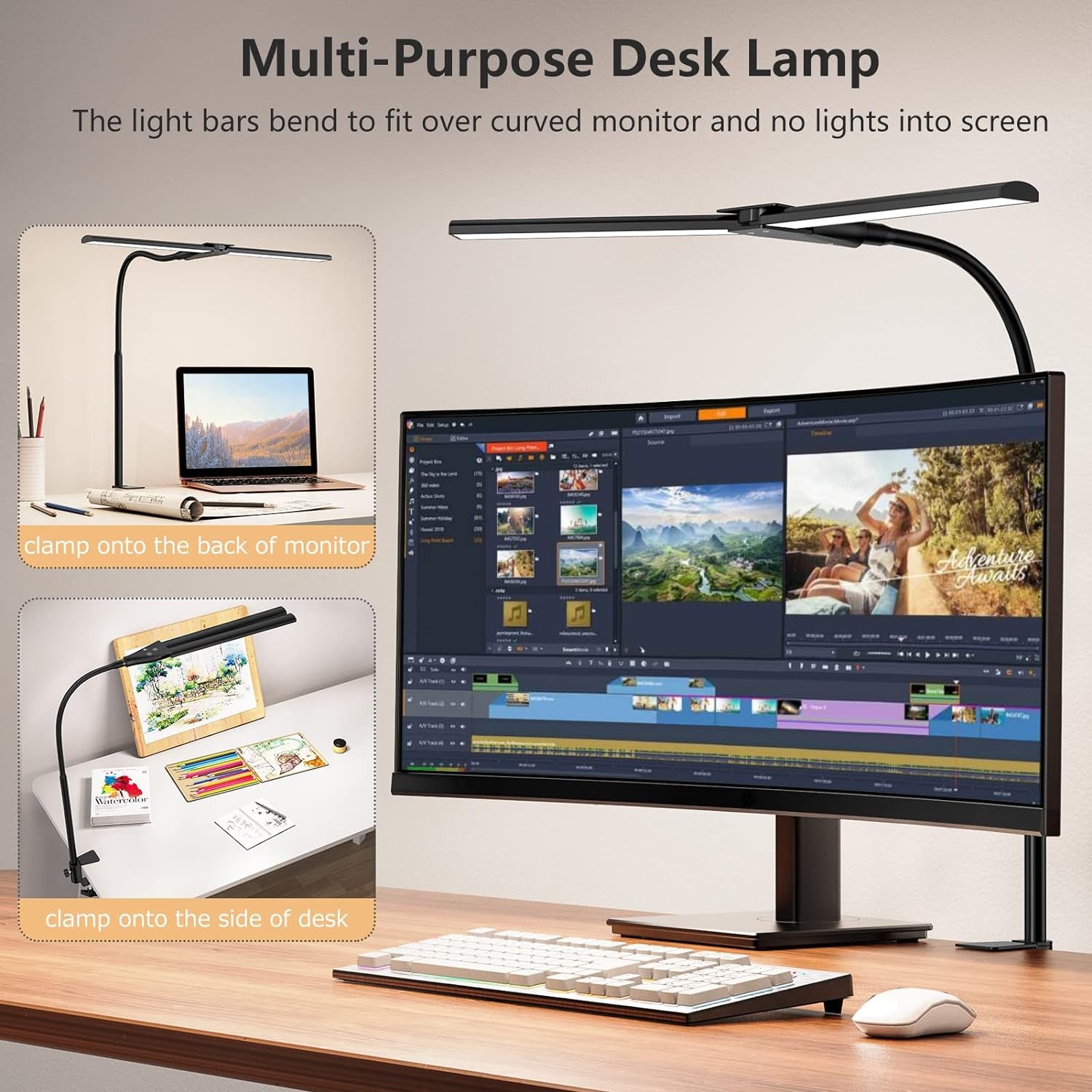 LED Desk Lamp,Double Head Architect Desk Lamps for Home Office,Extra Bright Workbench Office Lighting,Eye Protection Modern Desk Light for Monitor Studio Working Reading 1200LM