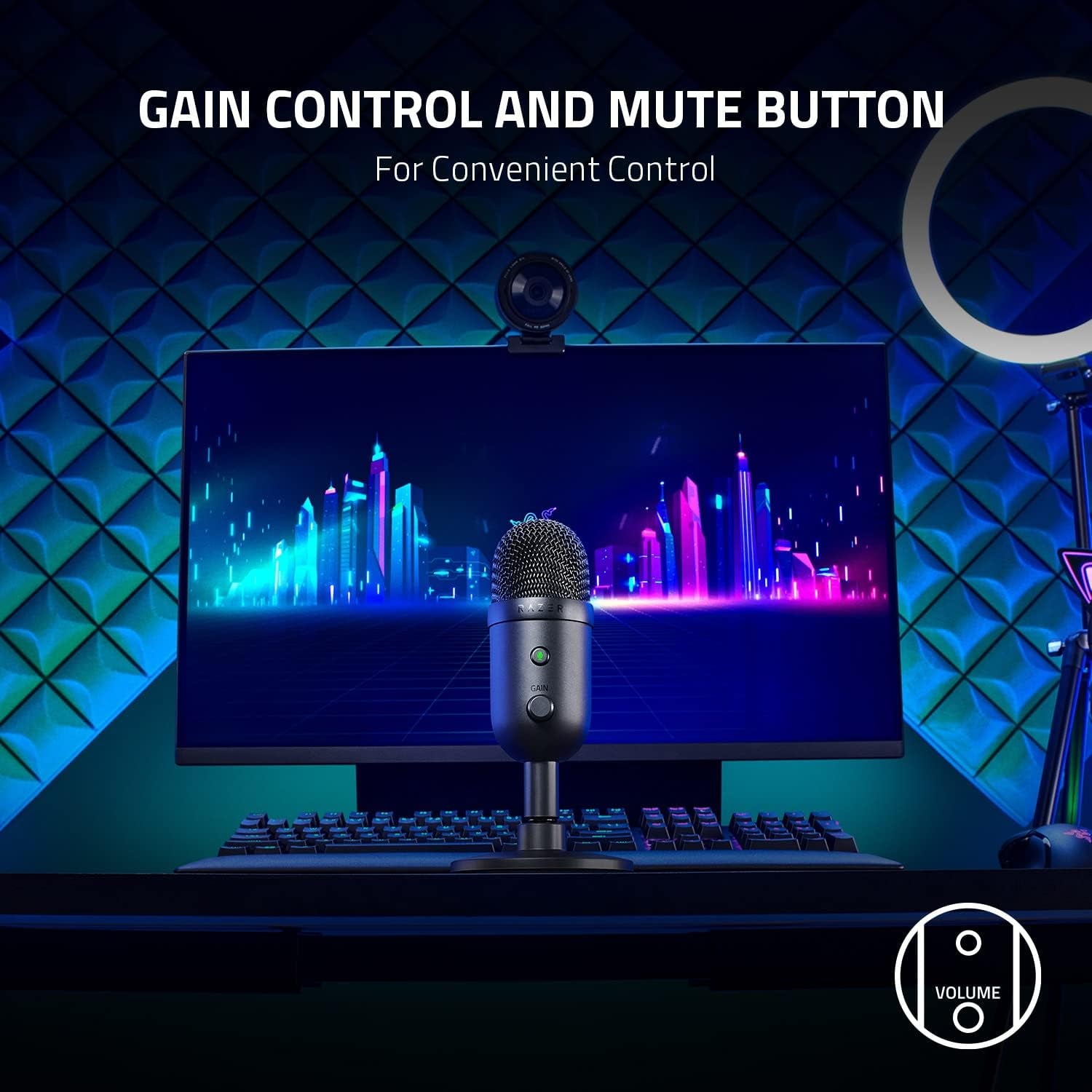 Seiren V2 X USB Condenser Microphone for Streaming and Gaming on PC: Supercardioid Pickup Pattern - Integrated Digital Limiter - Mic Monitoring and Gain Control - Built-In Shock Absorber