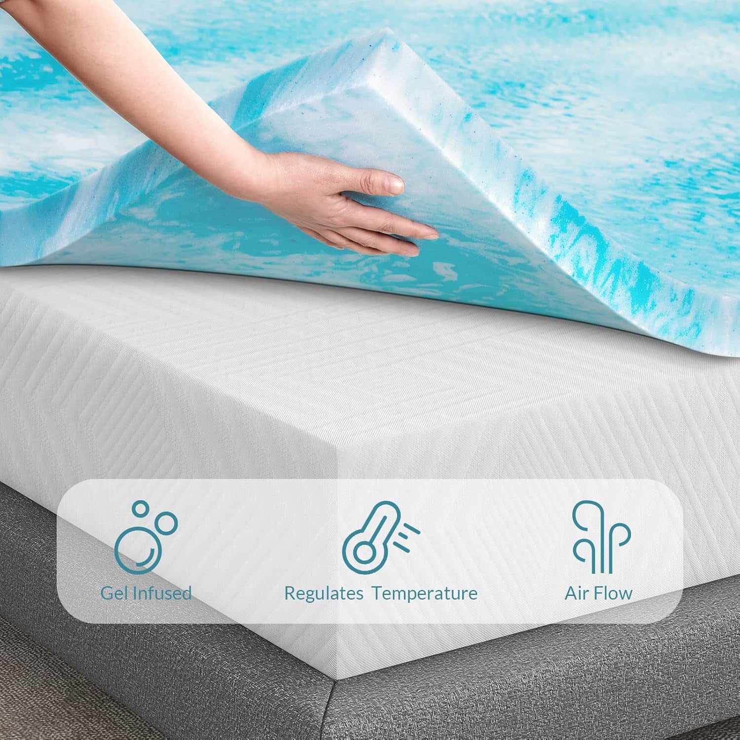 Mattress Topper, 2 Inch Gel Infused Memory Foam Mattress Topper, Full