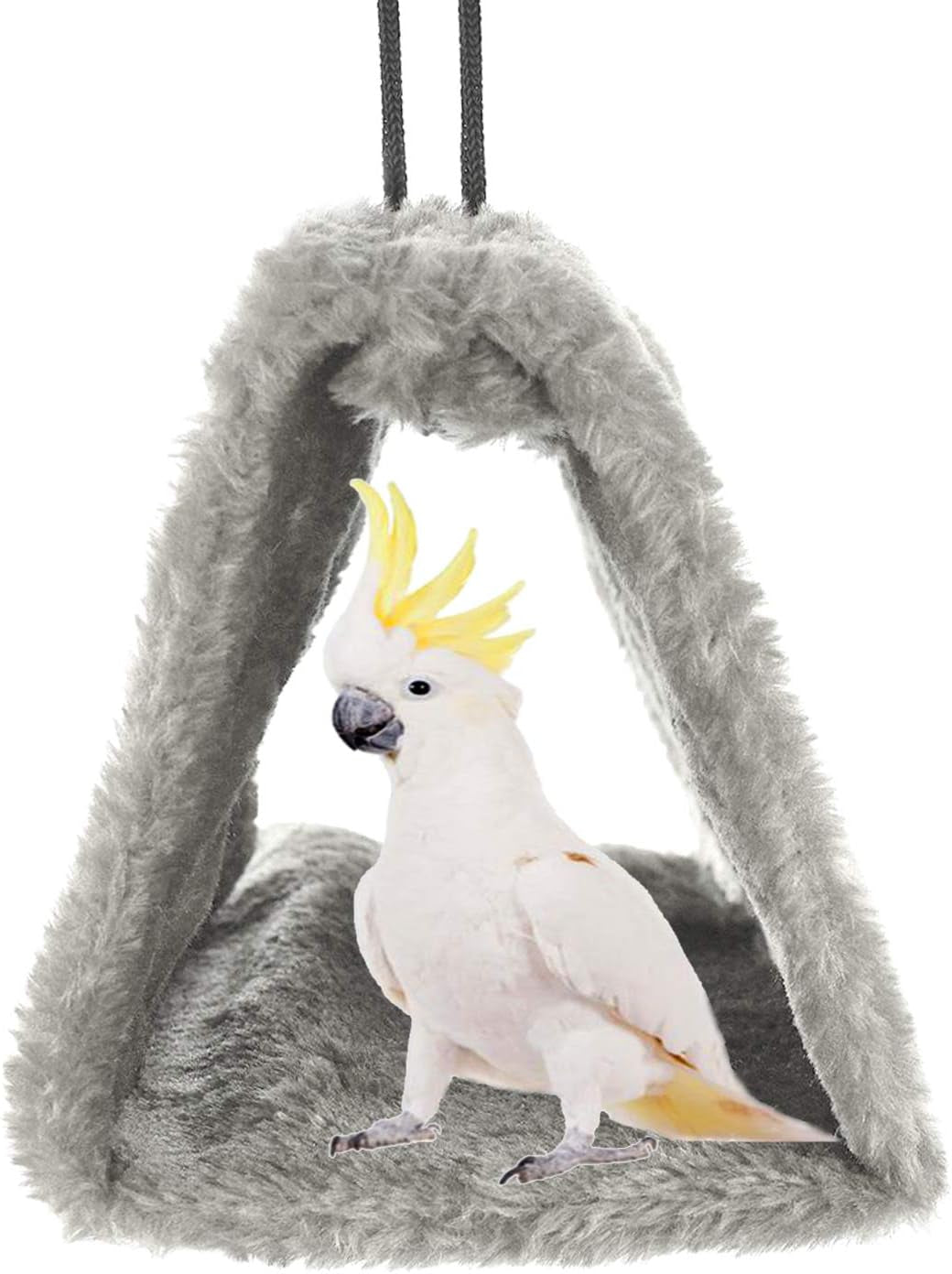 Winter Warm Bird Nest House Shed Hut Hanging Hammock Finch Cage Plush Fluffy Birds Hut Hideaway for Hamster Parrot Macaw Budgies Eclectus Parakeet Cockatiels Cockatoo Lovebird (M, Grey)