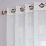 Embroidered Elegant Scroll Sheer Grommet Curtain Panel Set