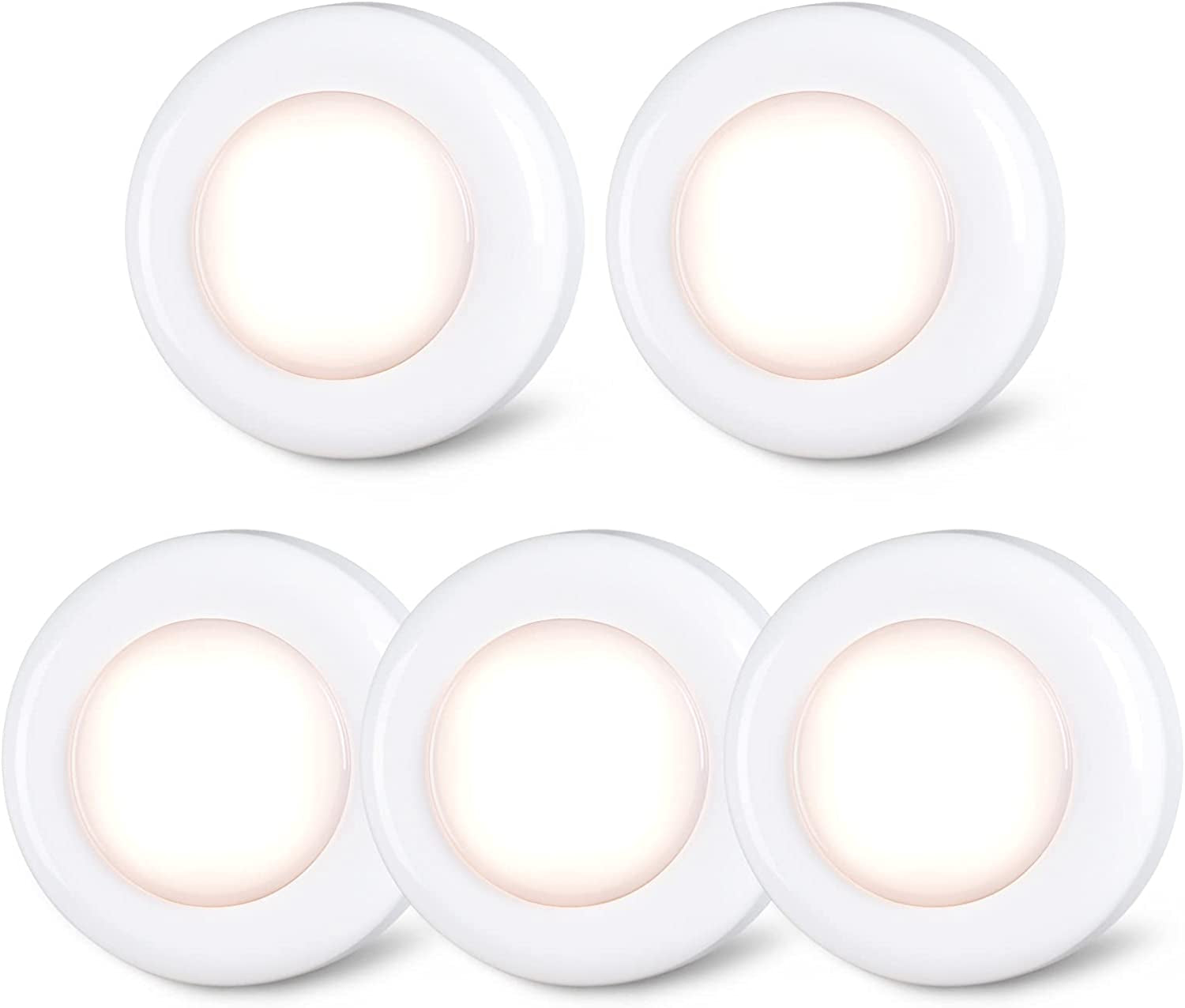 Tap Light Push Lights Mini Night Touch Light LED Puck Lights Portable under Cabinet Lighting Battery Operated Powered DIY Stick on Lights Closet Counter Kitchen Warm White 5Pack