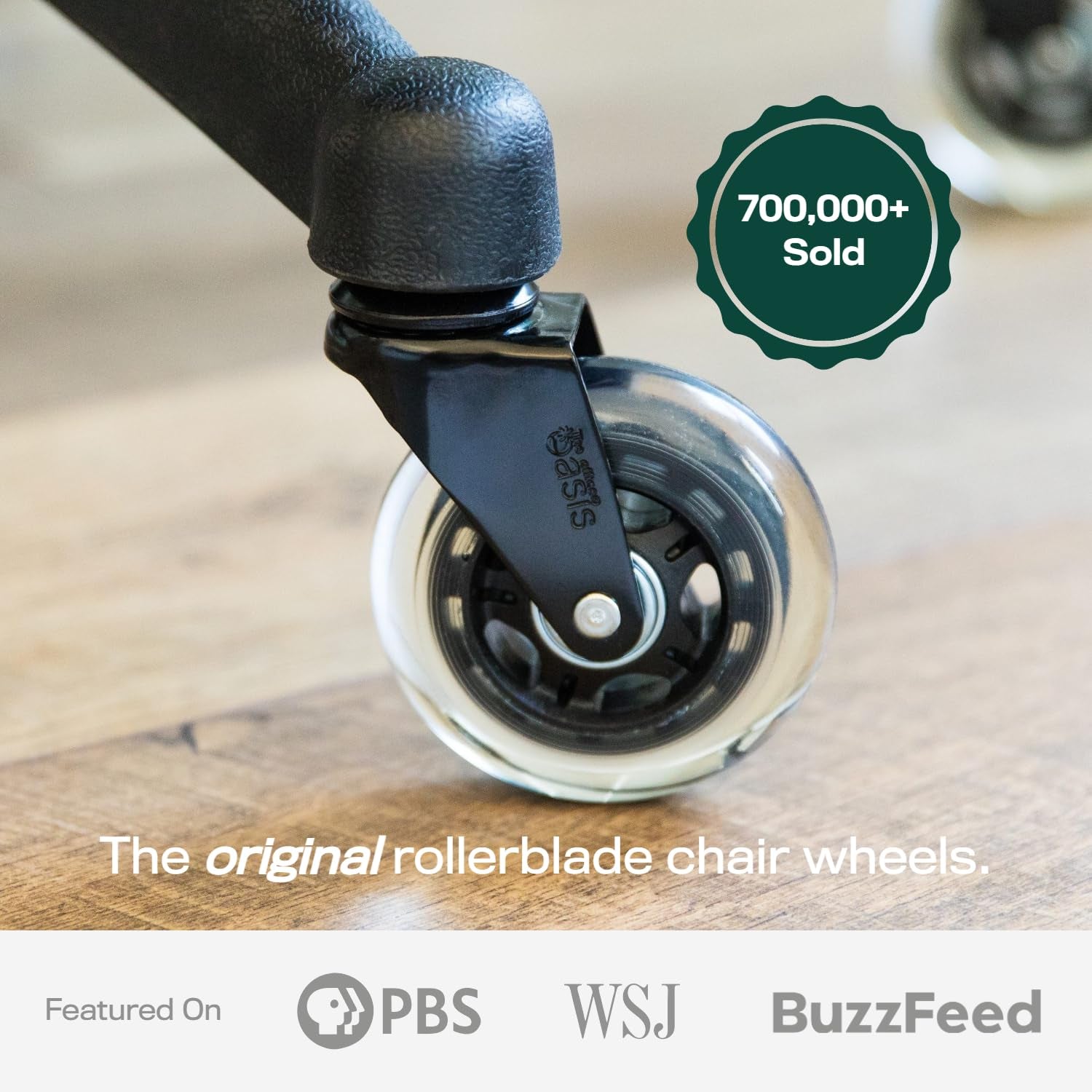 The Original Rollerblade Office Chair Wheels (As Seen on PBS) - Incredibly Smooth & Quiet Rolling Casters - Safe for Hardwood Floors & Carpet - Easy Installation with Universal Fit - Set of 5