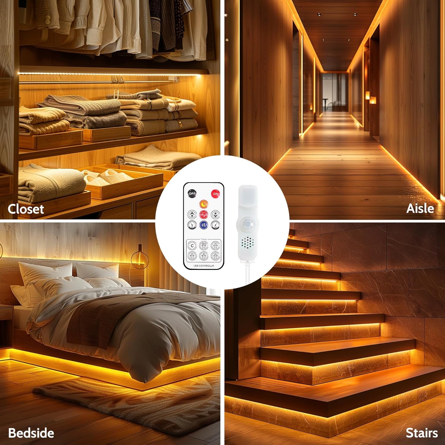 Motion Sensor Led Light Strip - 10FT under Bed Lights under Cabinet Lighting, Motion Activated Led Light Strip for Bedroom, Warm White LED Closet Lights Motion Sensored under Cabinet Lights Indoor