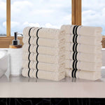 Superior Zero Twist Cotton Solid Jacquard Floral Face Towel Set of 12