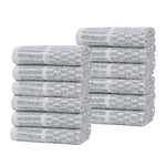 Superior Juno Cotton Blend Checkered Ribbed Face Towels Washcloths, Set of 12