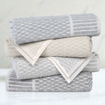 Superior Juno Cotton Blend Checkered Ribbed Face Towels Washcloths, Set of 12