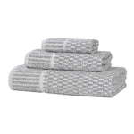 Superior Juno Cotton Blend Checkered Ribbed Border 3 Piece Towel Set