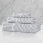 Superior Juno Cotton Blend Checkered Ribbed Border 3 Piece Towel Set