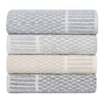Superior Juno Cotton Blend Checkered Ribbed Border 3 Piece Towel Set