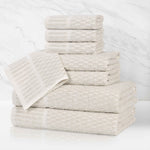 Superior Juno Cotton Blend Checkered Ribbed Border 8 Piece Towel Set