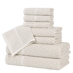 Superior Juno Cotton Blend Checkered Ribbed Border 8 Piece Towel Set
