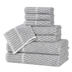 Superior Juno Cotton Blend Checkered Ribbed Border 8 Piece Towel Set