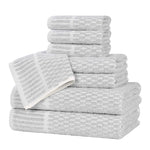 Superior Juno Cotton Blend Checkered Ribbed Border 8 Piece Towel Set