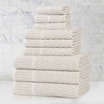 Superior Juno Cotton Blend Checkered Ribbed Border 9 Piece Towel Set