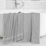 Juno Cotton Blend Textured Checkered Ribbed Border Bath Sheets, Set of 2