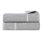 Juno Cotton Blend Textured Checkered Ribbed Border Bath Sheets, Set of 2