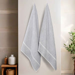 Juno Cotton Blend Textured Checkered Ribbed Border Bath Sheets, Set of 2