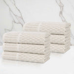Superior Juno Cotton Blend Checkered Ribbed Border Hand Towels, Set of 6