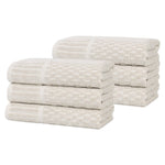 Superior Juno Cotton Blend Checkered Ribbed Border Hand Towels, Set of 6