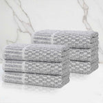 Superior Juno Cotton Blend Checkered Ribbed Border Hand Towels, Set of 6