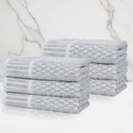 Superior Juno Cotton Blend Checkered Ribbed Border Hand Towels, Set of 6
