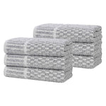 Superior Juno Cotton Blend Checkered Ribbed Border Hand Towels, Set of 6