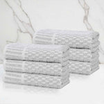 Superior Juno Cotton Blend Checkered Ribbed Border Hand Towels, Set of 6