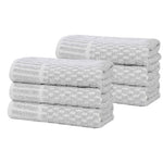Superior Juno Cotton Blend Checkered Ribbed Border Hand Towels, Set of 6