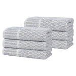Superior Juno Cotton Blend Checkered Ribbed Border Hand Towels, Set of 6