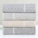 Superior Juno Cotton Blend Checkered Ribbed Border Hand Towels, Set of 6