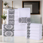 Medallion Cotton Jacquard Textured Soft Absorbent 12 Piece Towel Set
