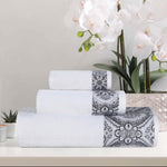 Medallion Cotton Jacquard Textured Soft Absorbent 3 Piece Towel Set