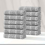 Superior Naples Cotton Blend Checkered Ribbed Face Towels, Set of 12